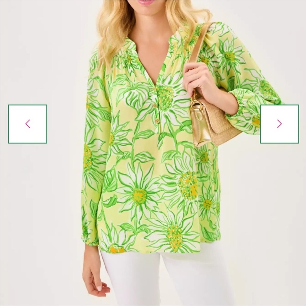 New Lilly Pulitzer Elsa Top Long Sleeve Top Limoncello Sunbelievable Women's XS